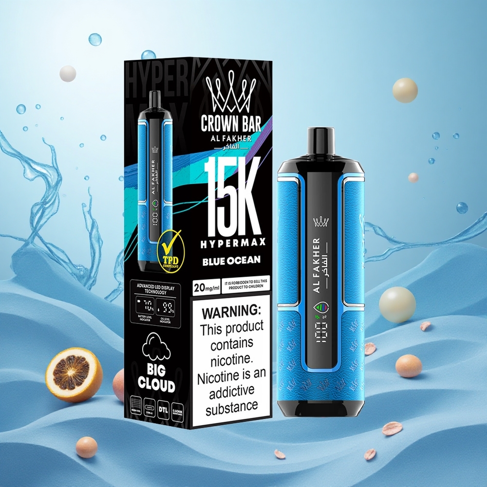 Modra Ocean Al Fakher Crown Bar 15K Hypermax 15000 povlekov Slovenija vape Tip-C Port