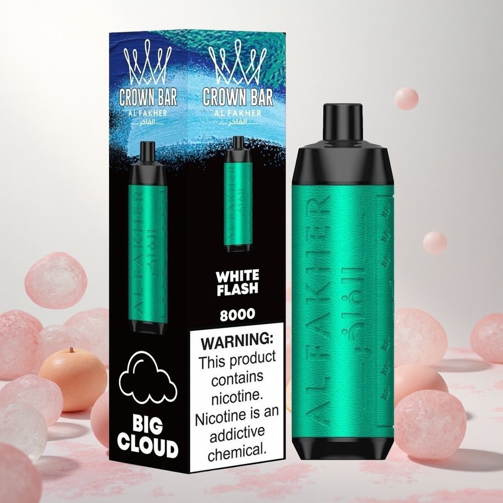 Bela blisk Al Fakher Crown Bar 8000 Crystal 8000 potegov Slovenija vape 18ml e-tekočina