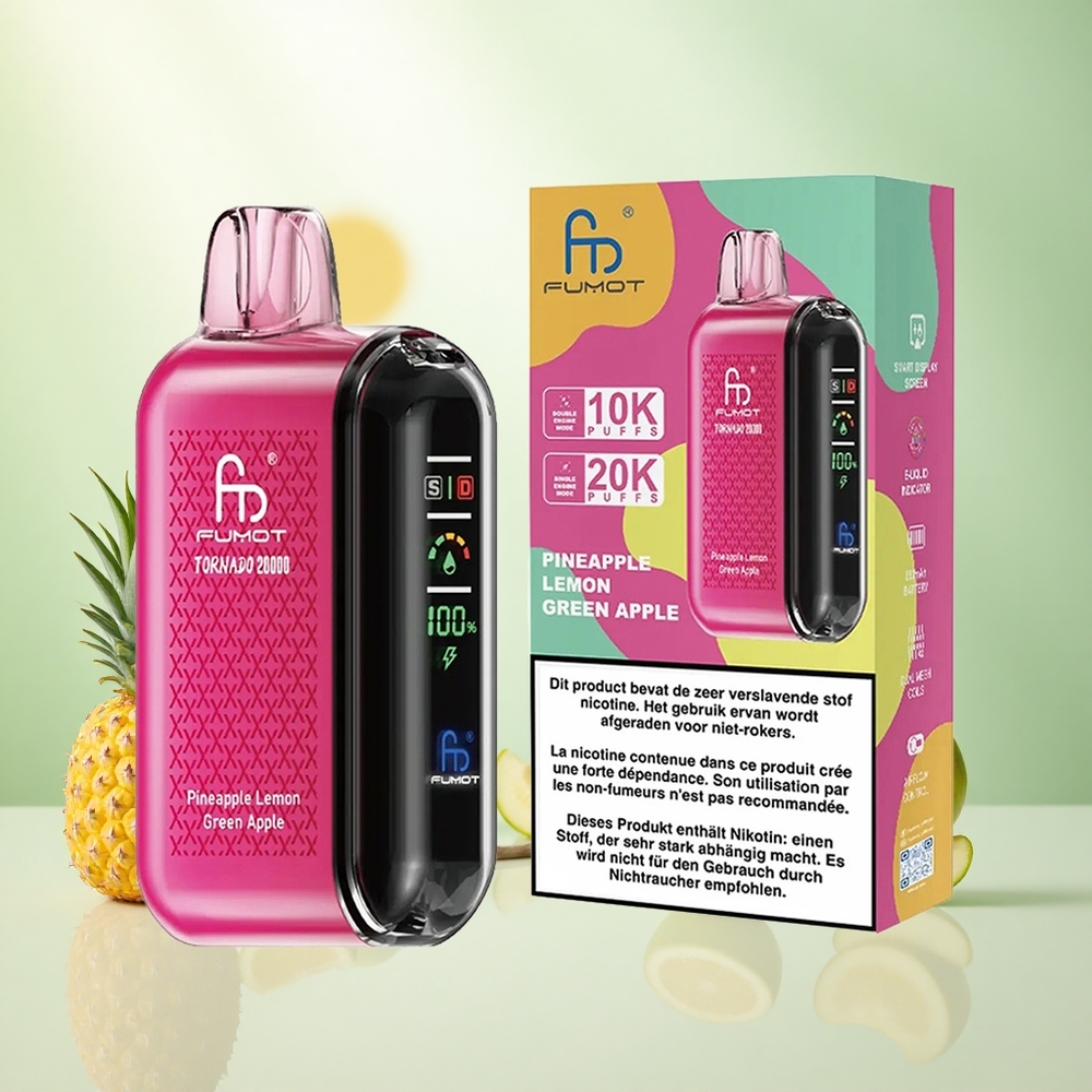 Ananas Limona Zeleno Jabolko Fumot Tornado 20000 Puffs Slovenija vape Dual Mesh Coil