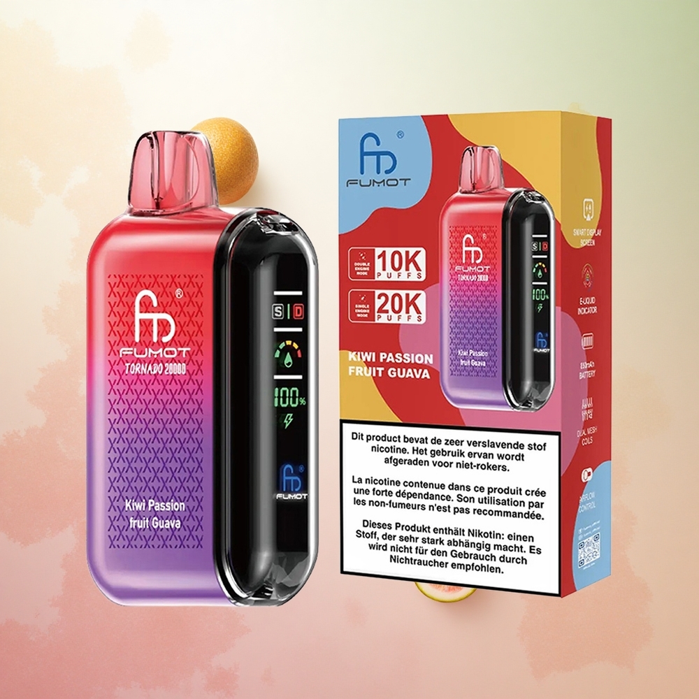 Kivi Marakuja Guava Fumot Tornado 20000 Puffs 20ml E-tekočina Slovenija vape Dual Mesh Coil