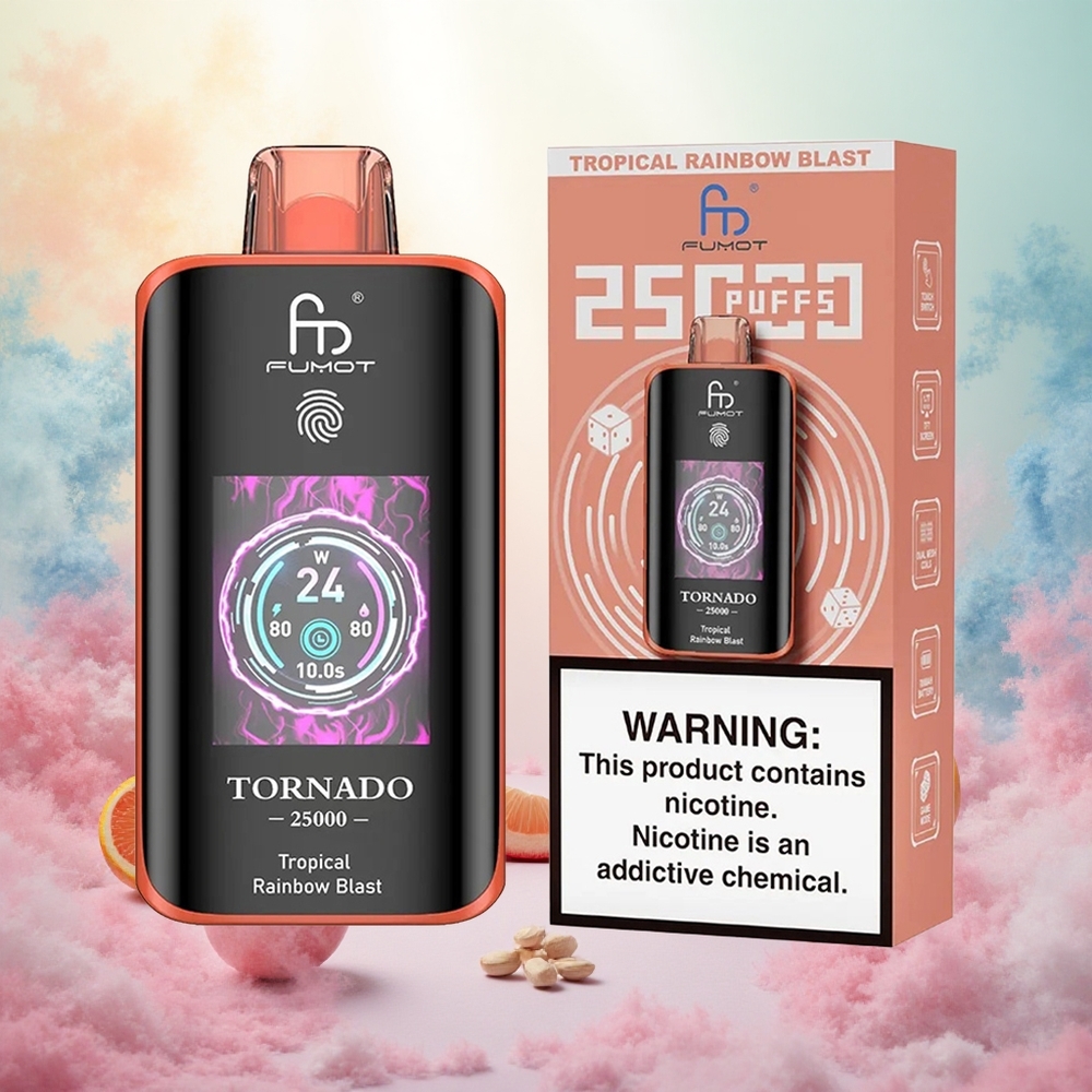 Tropska Mavrica Blast Fumot Tornado 25000 Puffs Slovenija vape HD Zaslon & 20ml E-tekočina