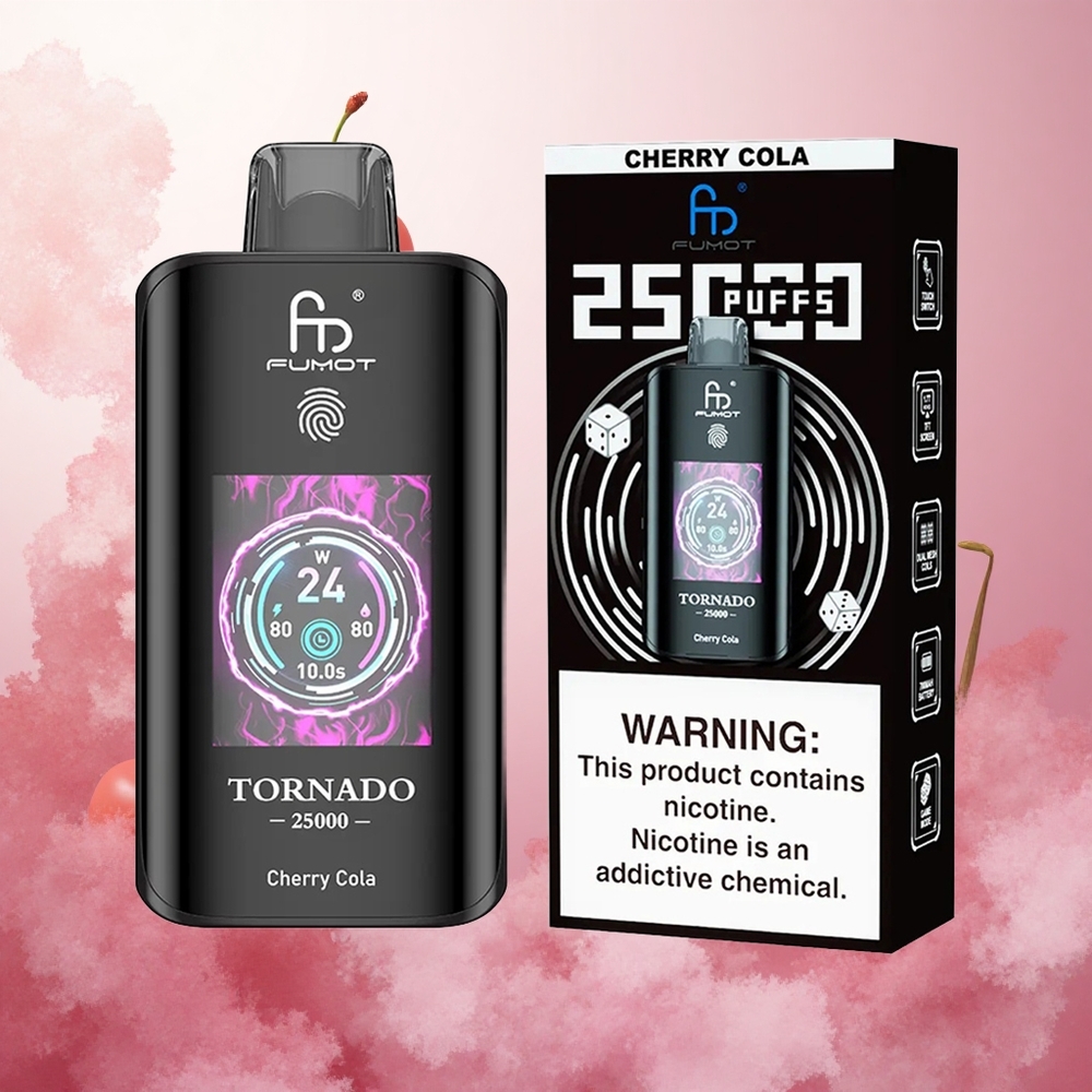 Češnjeva kola Fumot Tornado 25000 Puffs Slovenija vape z HD zaslonom in 20ml tekočine