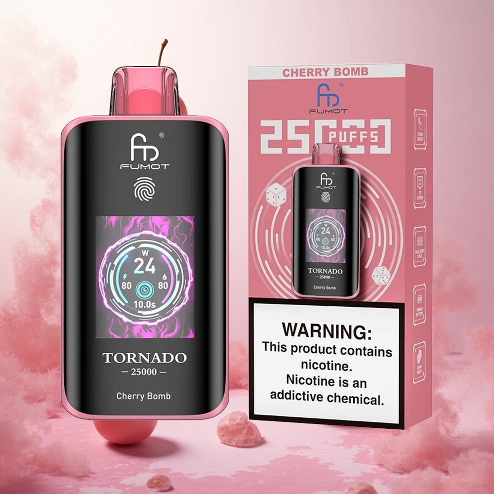 Češnjevi bombič Fumot Tornado 25000 Puffs Slovenija vape HD zaslon, 20ml e-tekočina